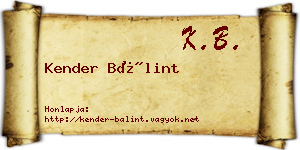 Kender Bálint névjegykártya